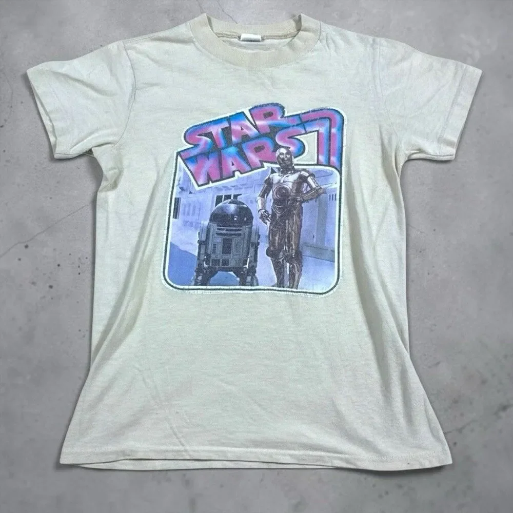 Vintage 1977 Star Wars Shirt Luke Skywalker C-3PO Single Stitch Child MED Blue